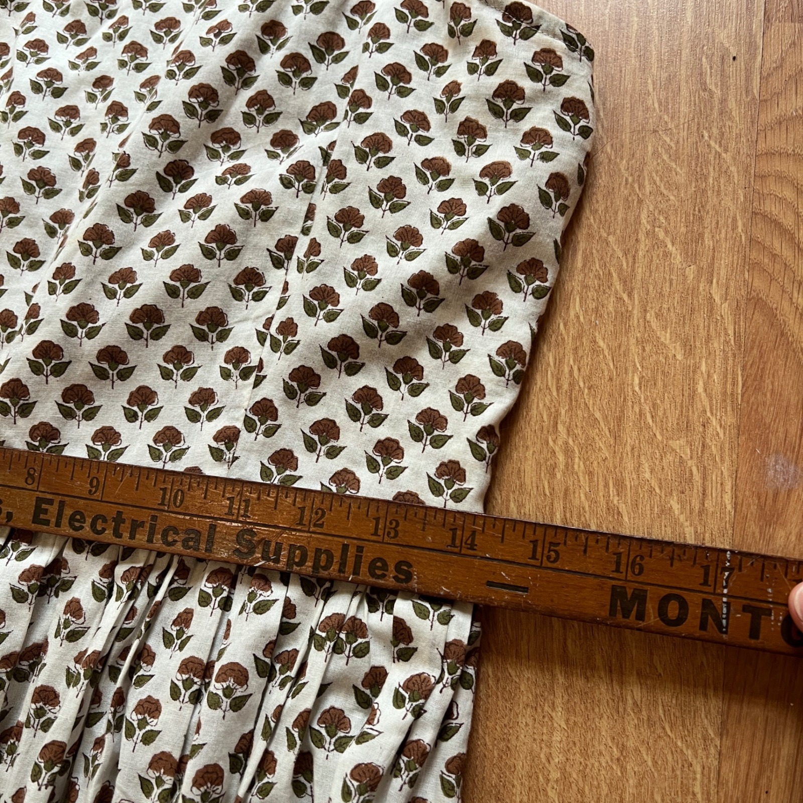Daughters Of India Manjari Maxi Dress Brown Floral Cotton Ruffle Sleeve Small — image 5 of 8
